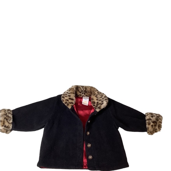 Baby GAP Girl Jacket Coat 6-12 month Black Red Leopard Animal Print Button Down - Picture 1 of 5
